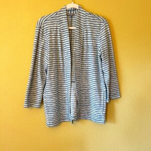 Talbots Blue‎ and White Textured Cardigan Open Front Cotton Size Medium